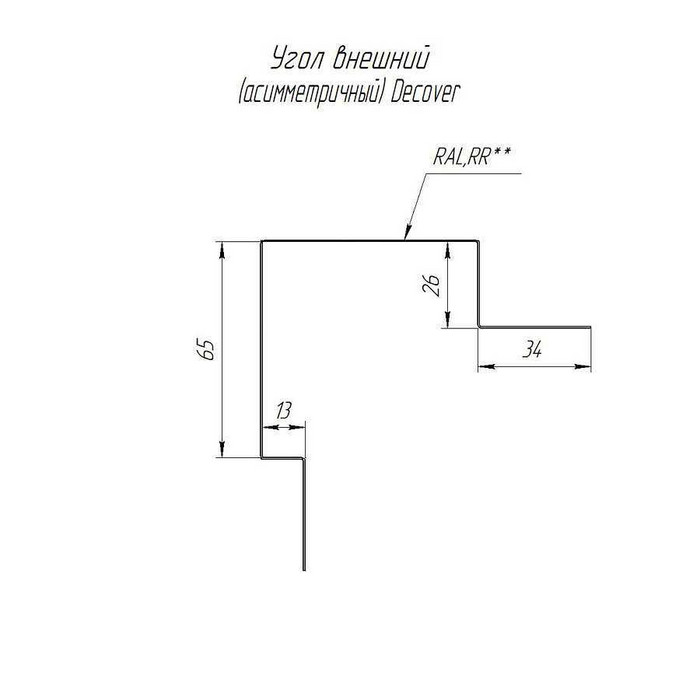 Угол внешний асимметричный фибросайдинга Decover RAL 9005 Черный 0.5 фото 2