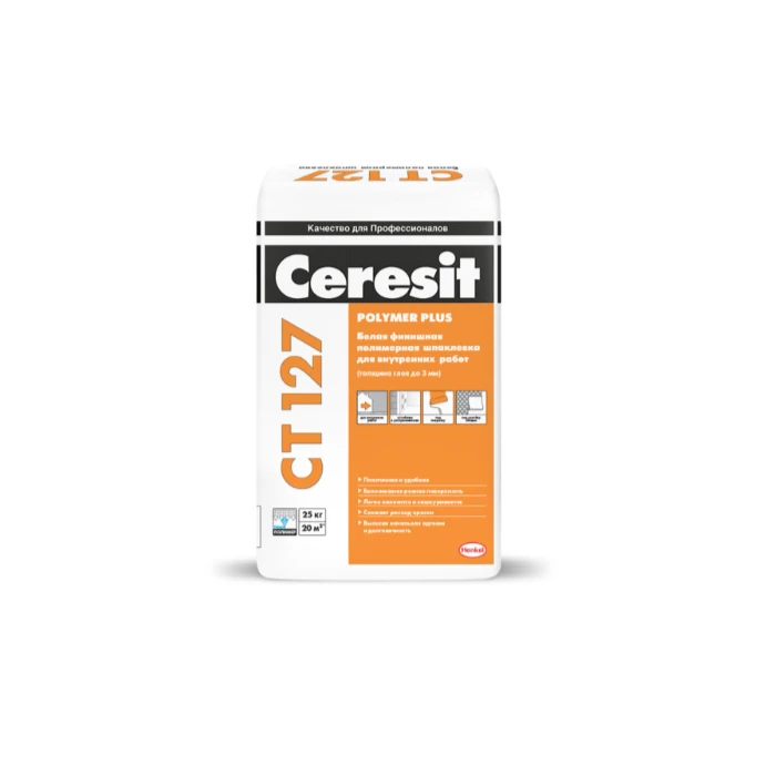 Белая финишная полимерная шпаклевка Ceresit CT 127 POLYMER PLUS 25 кг